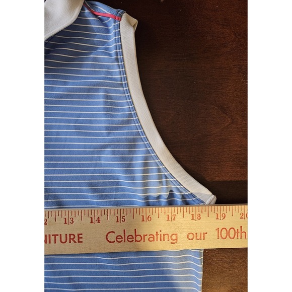 Peter Millar Crown Sport Women's Medium Sleeveless Golf Polo Blue Stripe UPF 50+ - Picture 5 of 6